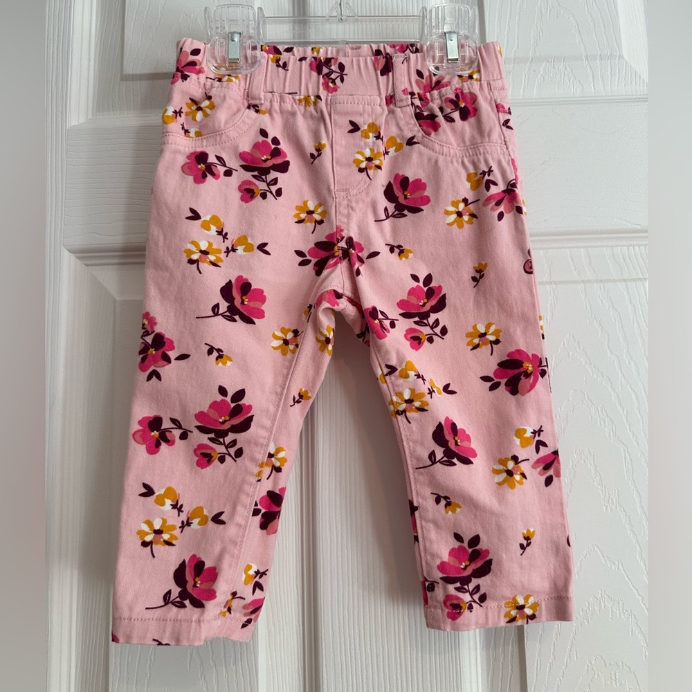 5/25 Garanimals floral Pull On Pants Girls Sz 18 Months Light Pink Elastic Waist